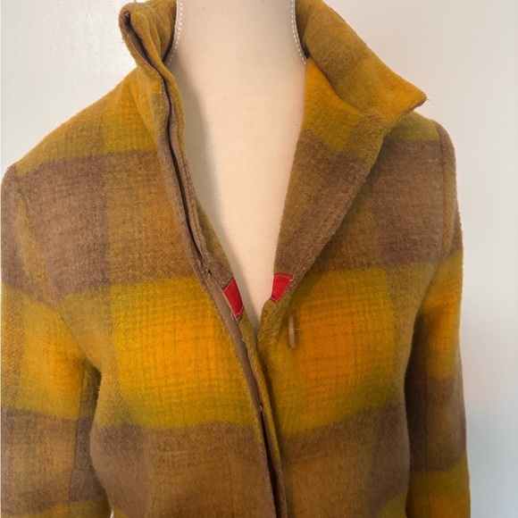 Vintage Plaid Yellow and Brown Women's Coat - Picture 10 of 16